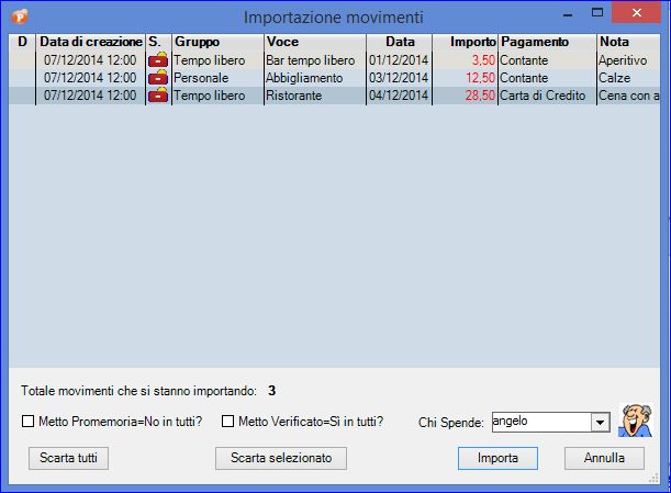 iPase: Budget Familiare - Importazione dati
